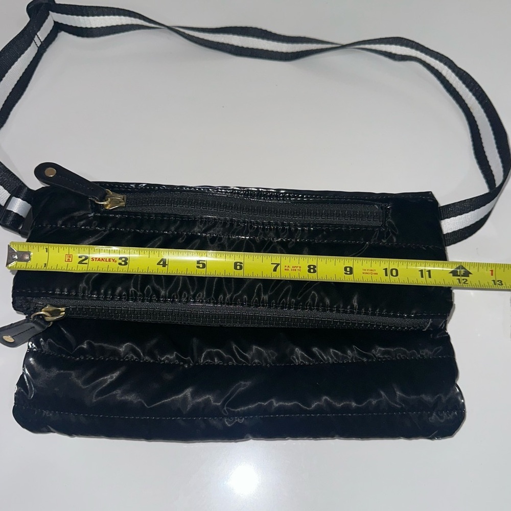 Sondra Roberts Squared Black Quilted Puffer Crossbody Bag w/Striped Strap NWOT - Picture 10 of 11